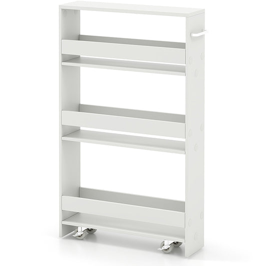 Narrow Mobile Serving Cart With Open Shelves, Off White Kitchen Islands & Carts Off White at Gallery Canada