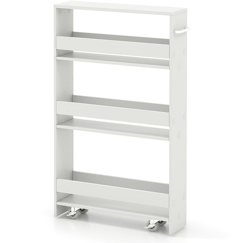 Narrow Mobile Serving Cart with Open Shelves for Kitchen Bathroom Living Room, Off White