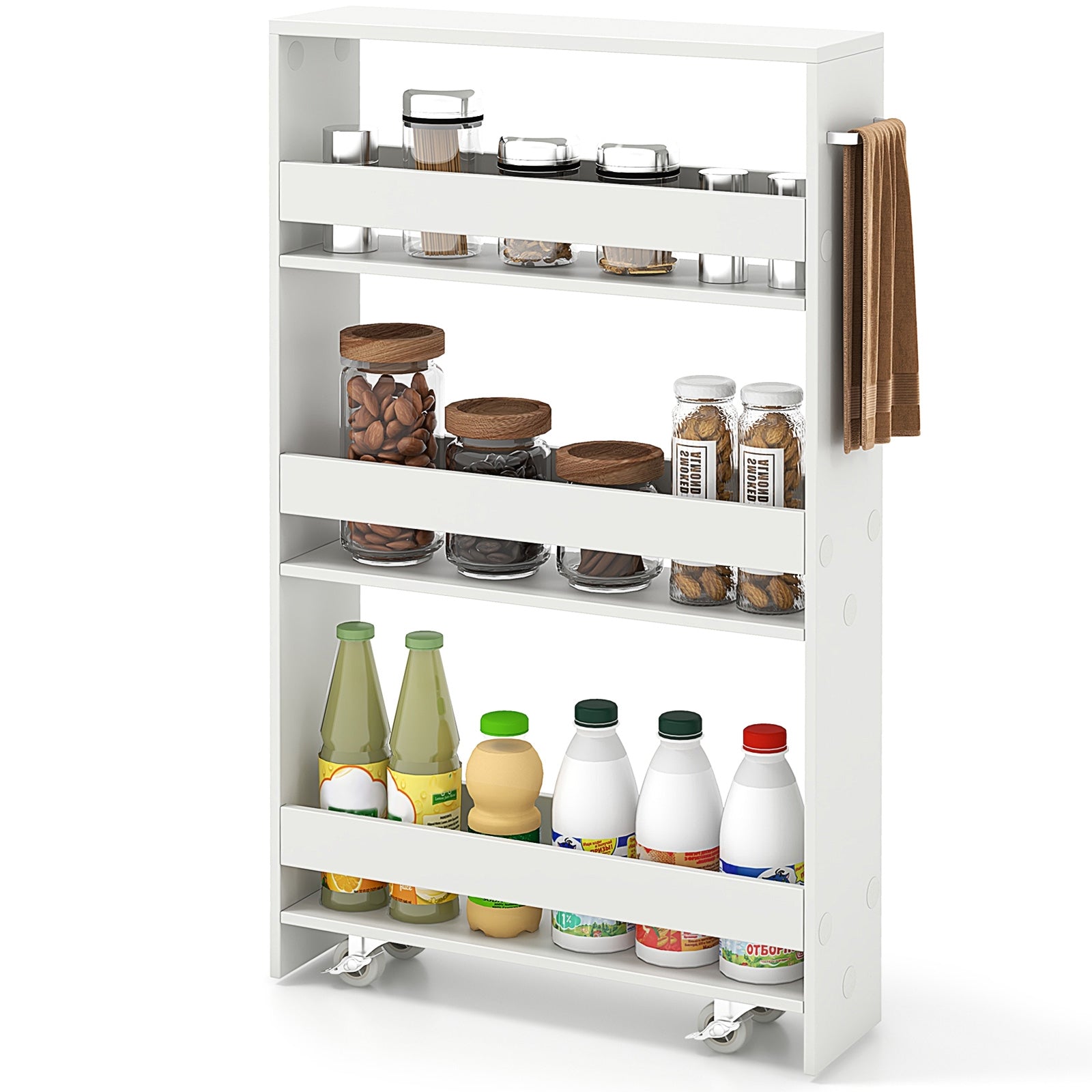 Narrow Mobile Serving Cart with Open Shelves for Kitchen Bathroom Living Room, Off White Kitchen Islands & Carts at Gallery Canada