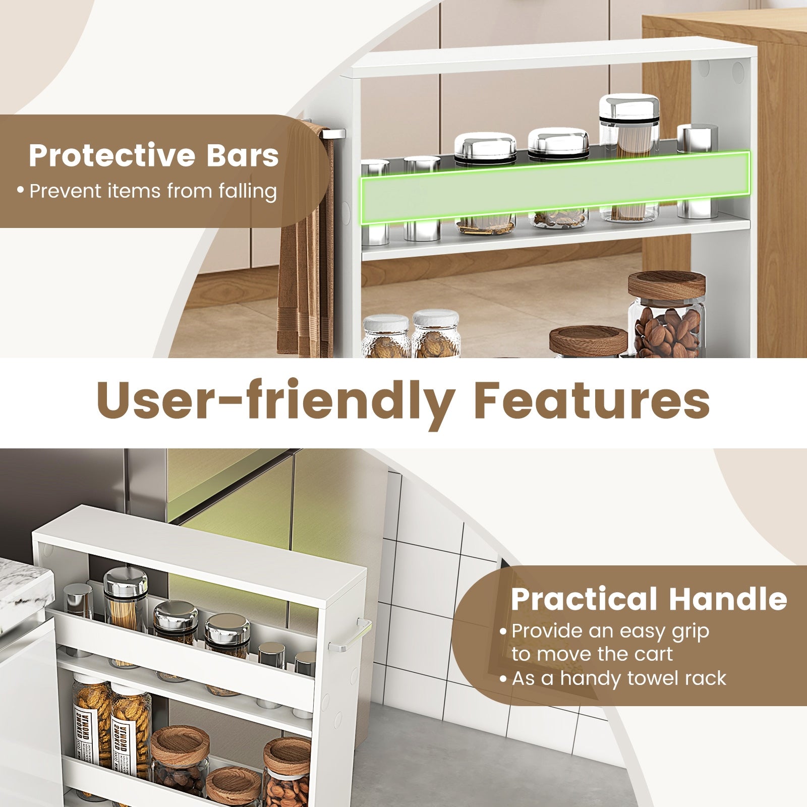 Narrow Mobile Serving Cart with Open Shelves for Kitchen Bathroom Living Room, Off White Kitchen Islands & Carts at Gallery Canada