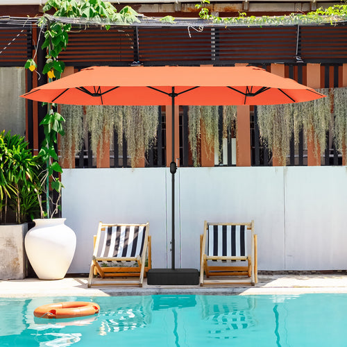 13 Feet Double-Sided Patio Twin Table Umbrella with Crank Handle, Orange