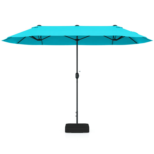 13 Feet Double-Sided Patio Twin Table Umbrella with Crank Handle, Turquoise Outdoor Umbrellas Turquoise at Gallery Canada