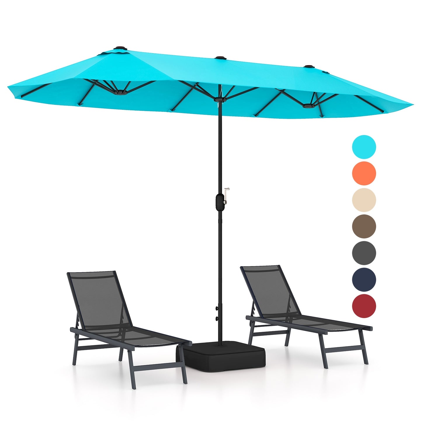 13 Feet Double-Sided Patio Twin Table Umbrella with Crank Handle, Turquoise Outdoor Umbrellas at Gallery Canada