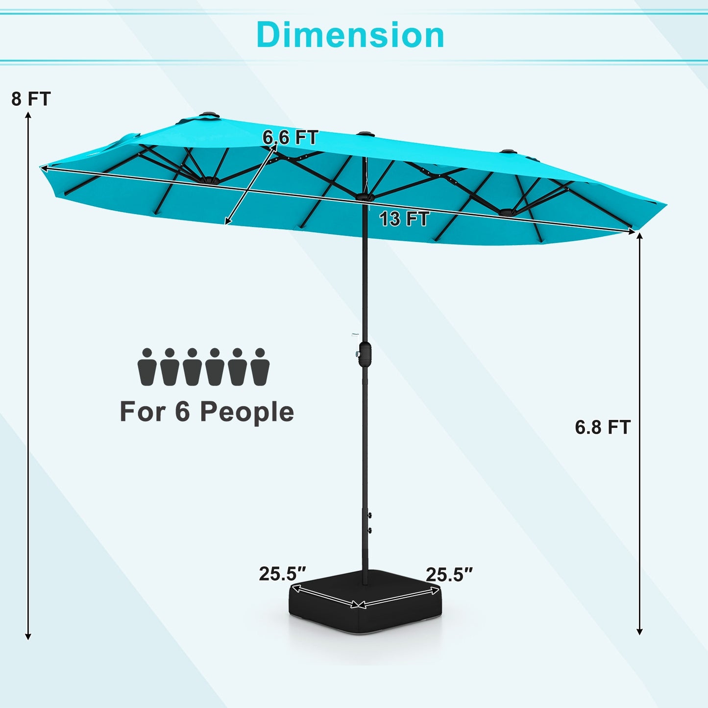 13 Feet Double-Sided Patio Twin Table Umbrella with Crank Handle, Turquoise Outdoor Umbrellas at Gallery Canada
