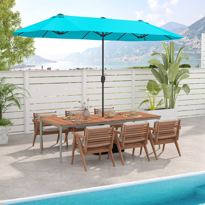 13 Feet Double-Sided Patio Twin Table Umbrella with Crank Handle, Turquoise Outdoor Umbrellas at Gallery Canada