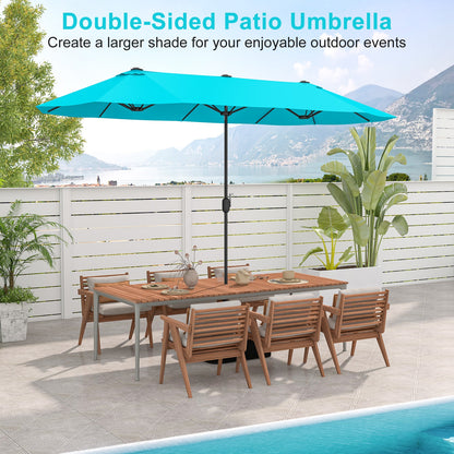 13 Feet Double-Sided Patio Twin Table Umbrella with Crank Handle, Turquoise Outdoor Umbrellas at Gallery Canada