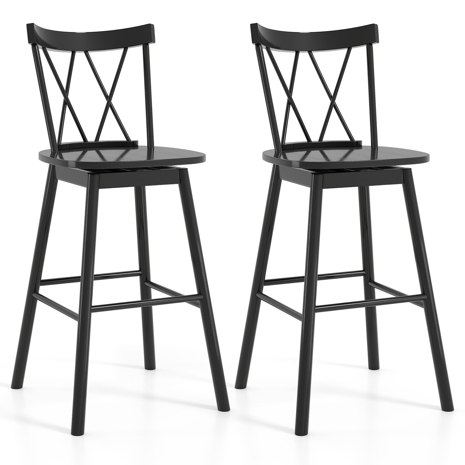 Set of 2 Windsor Bar Stool with Ergonomic Backrest and Footrests-29 inches, Black Bar Stools Black at Gallery Canada
