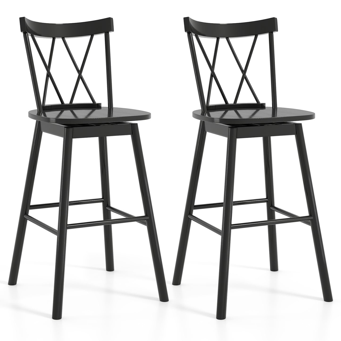 Set of 2 Windsor Bar Stool with Ergonomic Backrest and Footrests-29 inches, Black Bar Stools Black at Gallery Canada
