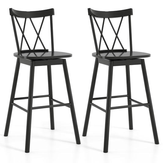 Set of 2 Windsor Bar Stool with Ergonomic Backrest and Footrests-29 inches, Black Bar Stools Black at Gallery Canada