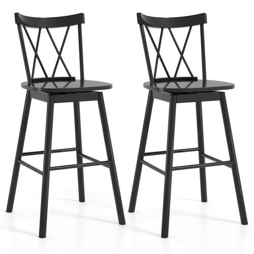 Set of 2 Windsor Bar Stool with Ergonomic Backrest and Footrests-29 inches, Black