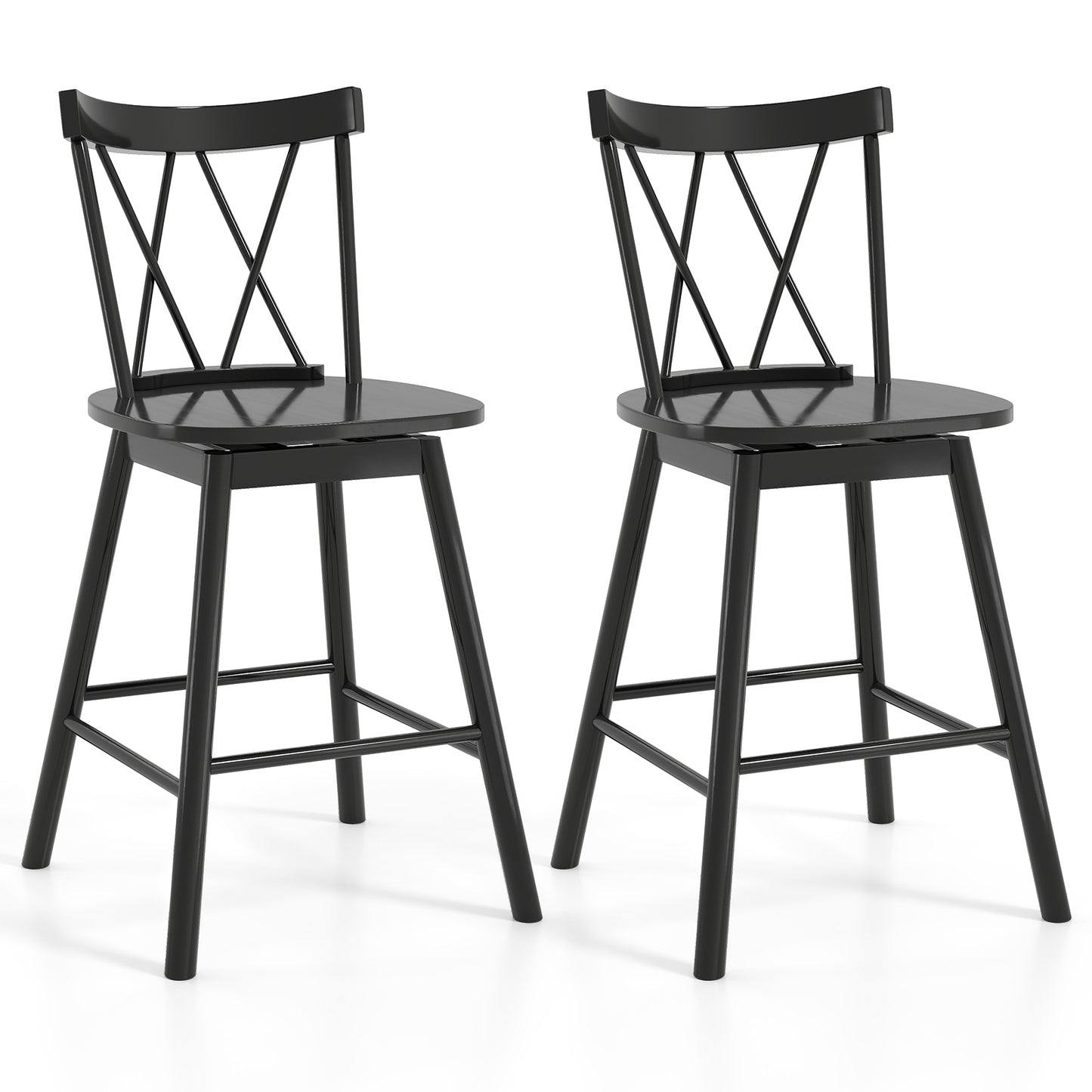 Set of 2 Windsor Bar Stool with Ergonomic Backrest and Footrests-24 inches, Black Bar Stools at Gallery Canada