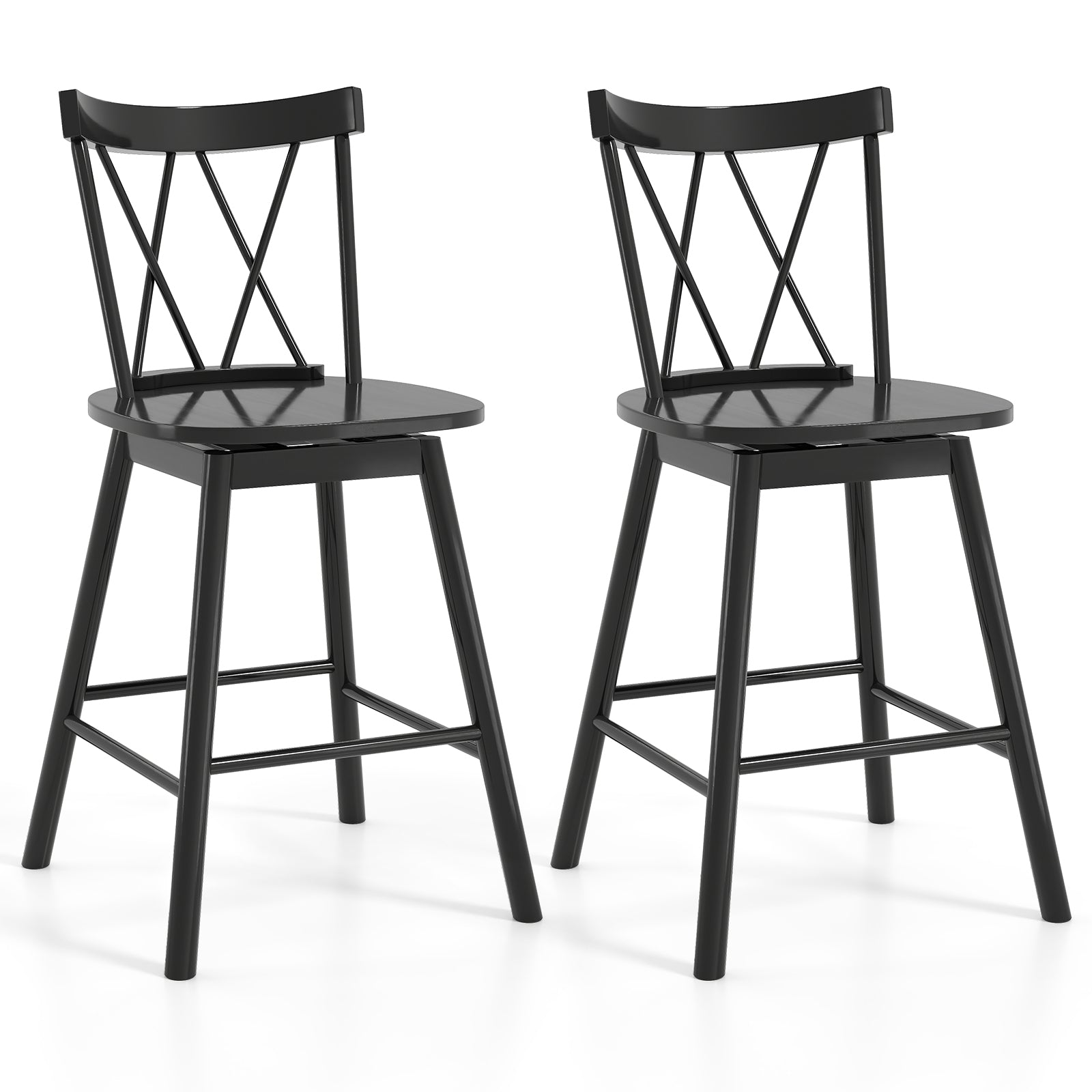 Set of 2 Windsor Bar Stool with Ergonomic Backrest and Footrests-24 inches, Black Bar Stools at Gallery Canada