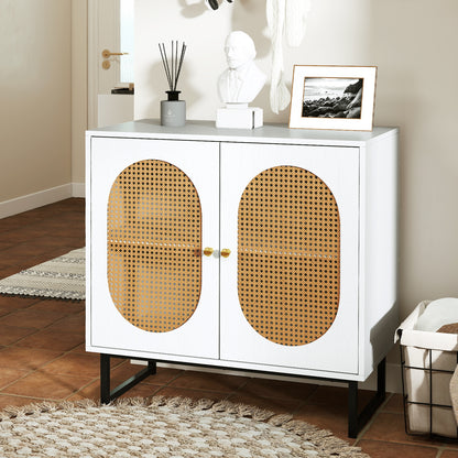 Buffet Cabinet Rattan Storage Cabinet with 2 Doors and Adjustable Shelf, White Sideboards Cabinets & Buffets at Gallery Canada