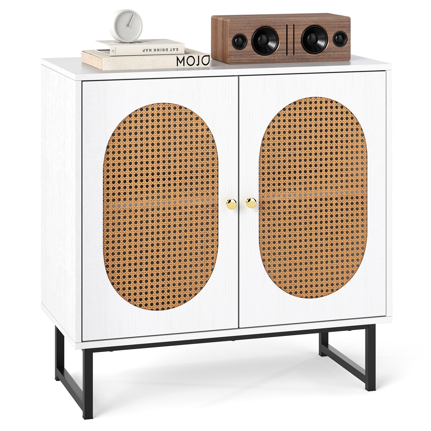 Buffet Cabinet Rattan Storage Cabinet with 2 Doors and Adjustable Shelf, White Sideboards Cabinets & Buffets at Gallery Canada