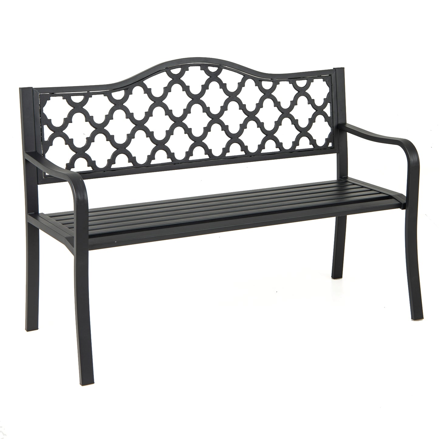 50.5 Inch Patio Bench, Curved Armrests, Seats 2-3, Black Outdoor Benches at Gallery Canada