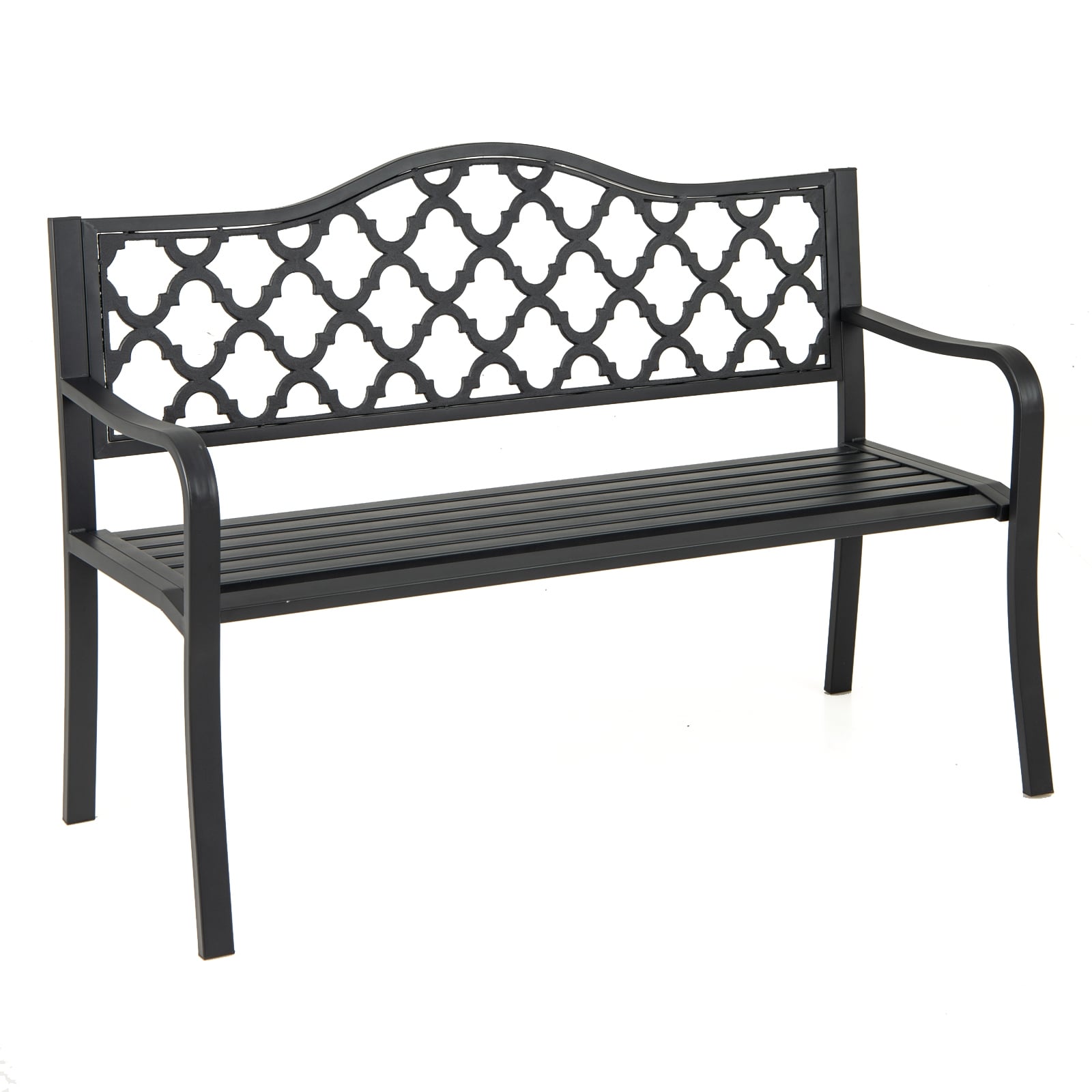 50.5 Inch Patio Bench, Curved Armrests, Seats 2-3, Black Outdoor Benches at Gallery Canada