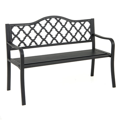 50.5 Inch Patio Bench with Curved Armrests for 2-3 People, Black Outdoor Benches at Gallery Canada