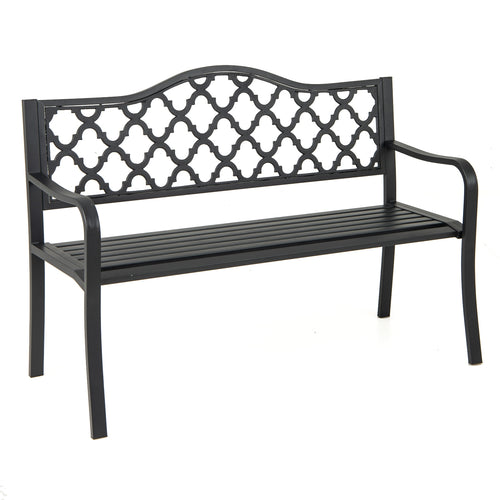 50.5 Inch Patio Bench with Curved Armrests for 2-3 People, Black