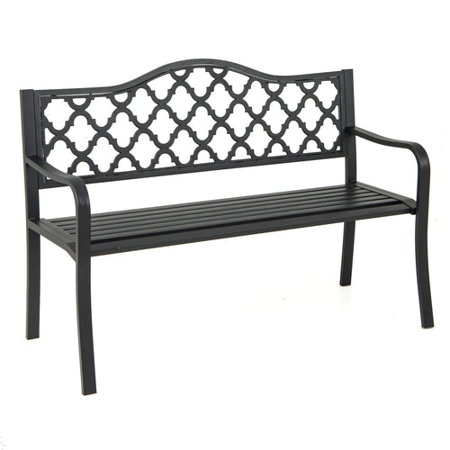 50.5 Inch Patio Bench, Curved Armrests, Seats 2-3, Black