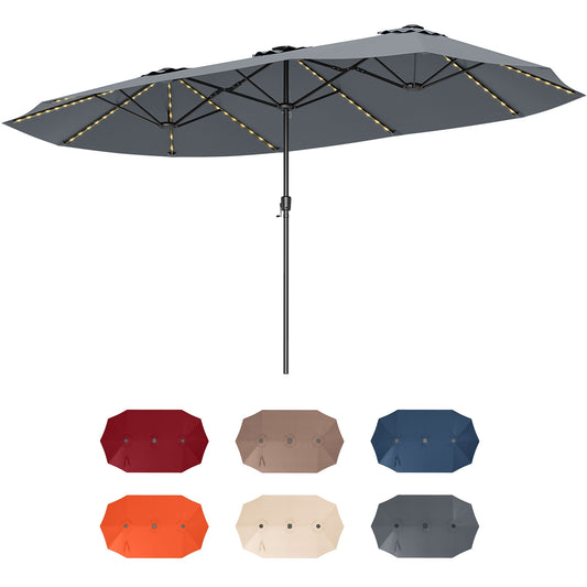 15.5 FT Extra-Large Patio Umbrella, LED Solar Lights, Crank Handle, Gray Outdoor Umbrellas Gray at Gallery Canada