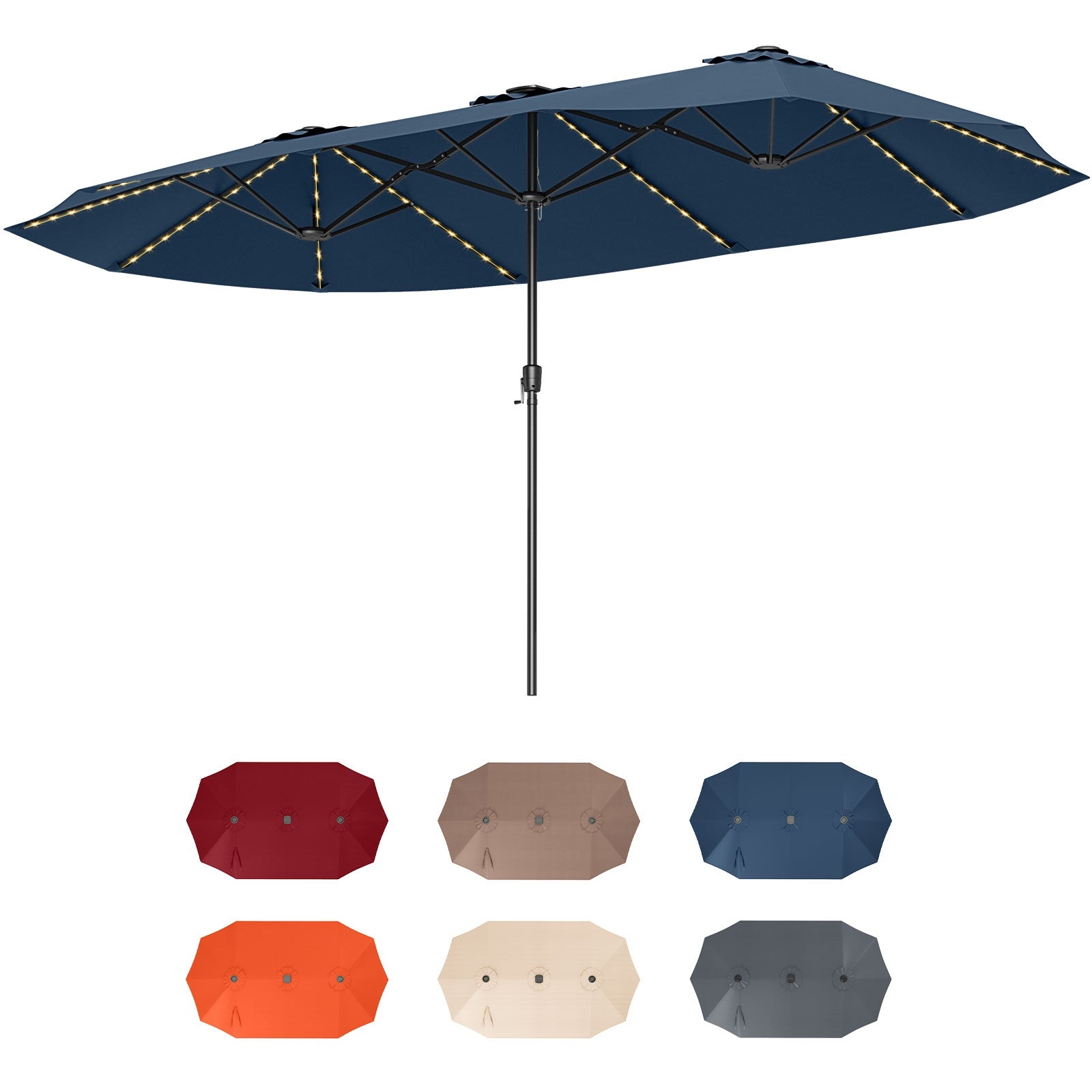 15.5 FT Patio Umbrella, LED Solar Lights, Crank Handle, Navy Outdoor Umbrellas at Gallery Canada
