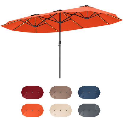15.5 FT Patio Umbrella With LED Solar Lights, Crank Handle, Orange Outdoor Umbrellas Orange at Gallery Canada