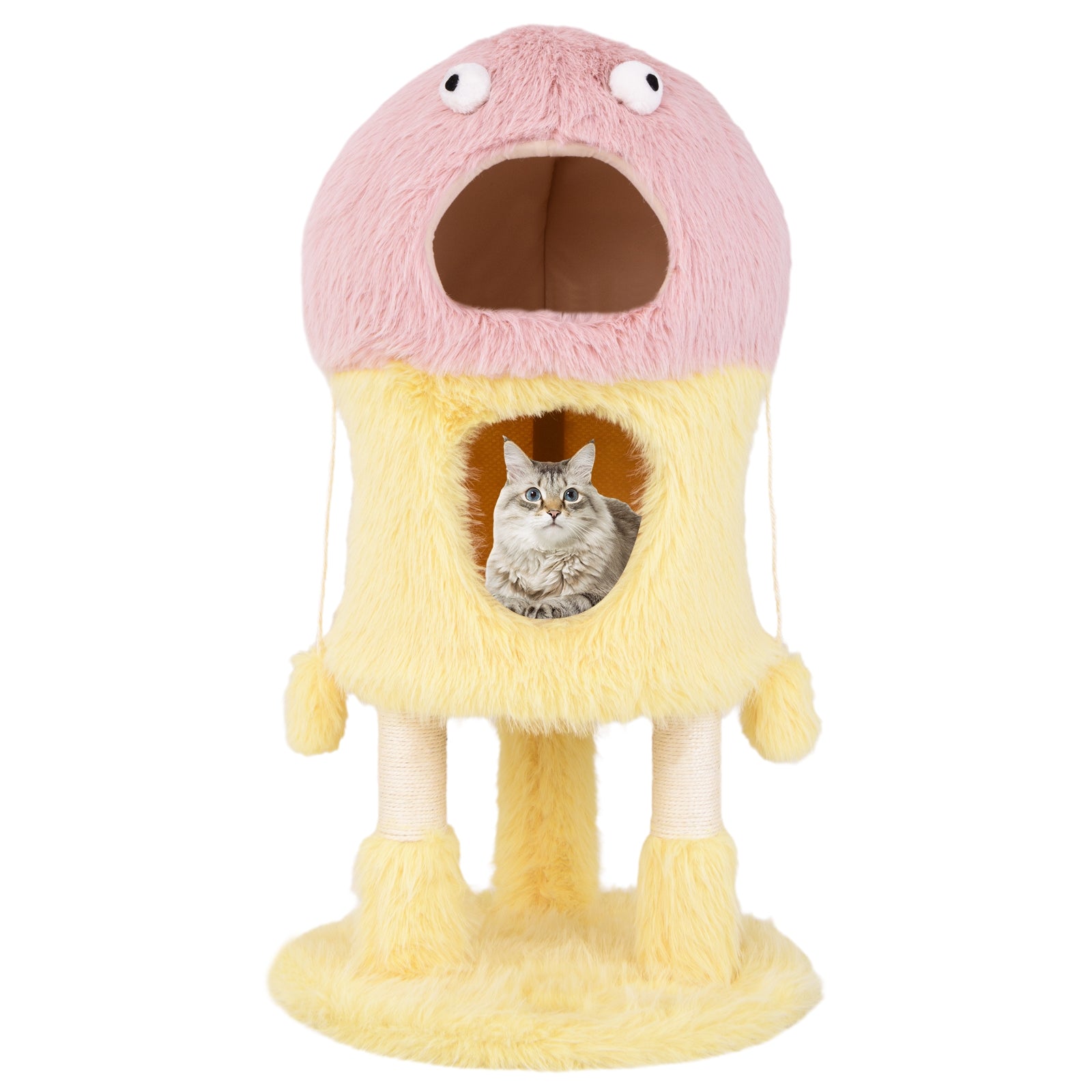 Cute Monster-Themed Cat Tower with 2 Private Condos and 3-Level Activity Center, Yellow Cat Trees Condos & Scratchers at Gallery Canada