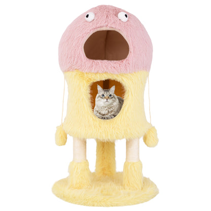 Cute Monster-Themed Cat Tower with 2 Private Condos and 3-Level Activity Center, Yellow Cat Trees Condos & Scratchers at Gallery Canada