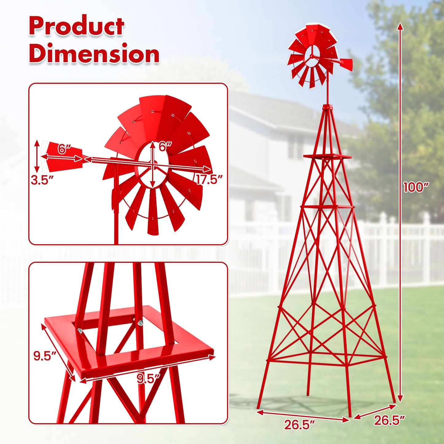 8 Feet Metal Windmill Ornamental Wind Wheel, Weather Resistant, Red Outdoor Decor at Gallery Canada