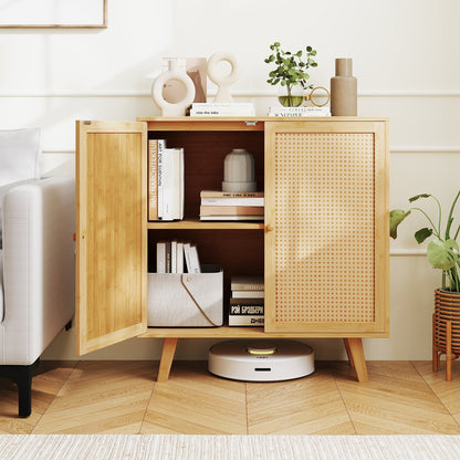 Bamboo Buffet Storage Cabinet with PE Rattan Doors and Freestanding Kitchen Cupboard, Natural Cabinets & Chests at Gallery Canada