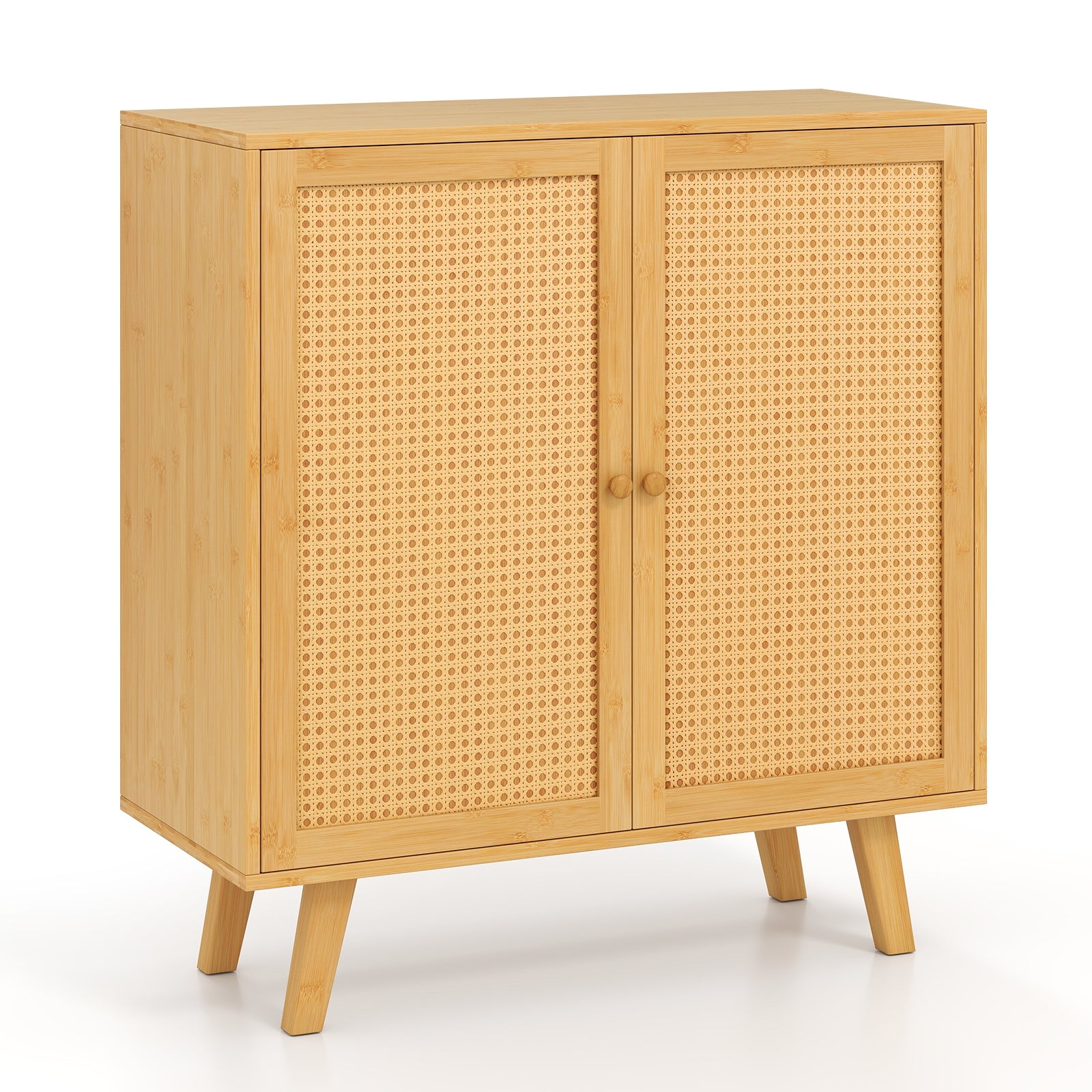 Bamboo Buffet Storage Cabinet with PE Rattan Doors and Freestanding Kitchen Cupboard, Natural Cabinets & Chests Natural at Gallery Canada