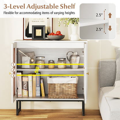 Rattan Storage Cabinet, 2 Doors, Adjustable Shelf, White Sideboards Cabinets & Buffets at Gallery Canada