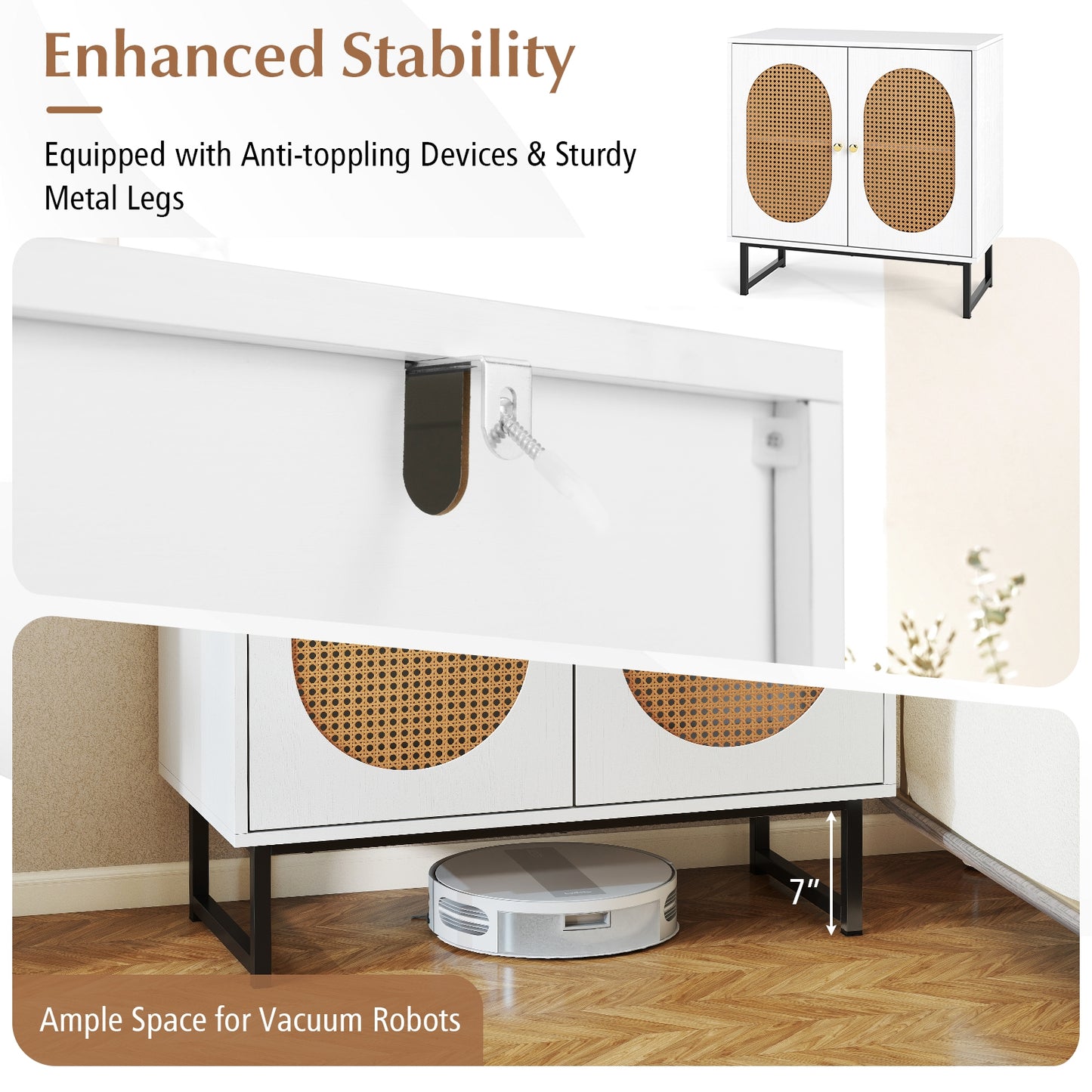 Buffet Cabinet Rattan Storage Cabinet with 2 Doors and Adjustable Shelf, White Sideboards Cabinets & Buffets at Gallery Canada