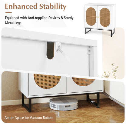Buffet Cabinet Rattan Storage Cabinet with 2 Doors and Adjustable Shelf, White Sideboards Cabinets & Buffets at Gallery Canada