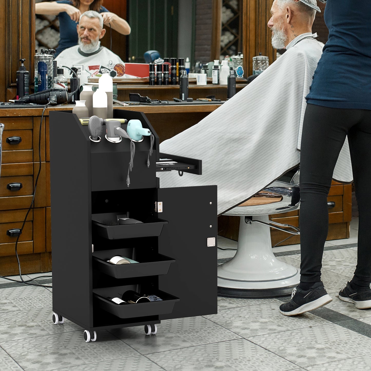 Salon Trolley Cart 360° Rolling Tool Cart Mobile Storage Station with 4 Lockable Wheels, Black Spa & Salon at Gallery Canada