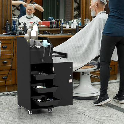 Salon Trolley Cart 360° Rolling Tool Cart Mobile Storage Station with 4 Lockable Wheels, Black Spa & Salon at Gallery Canada