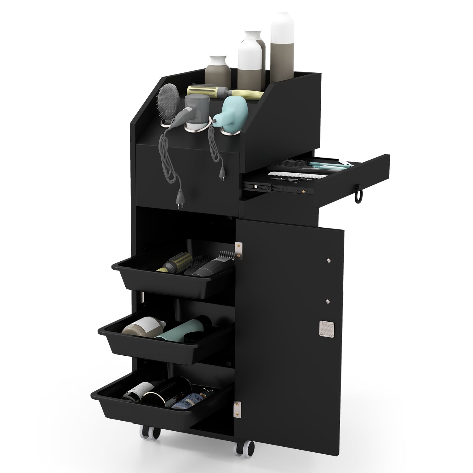 Salon Trolley Cart 360° Rolling Tool Cart Mobile Storage Station with 4 Lockable Wheels, Black Spa & Salon at Gallery Canada