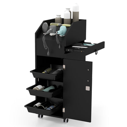 Salon Trolley Cart 360° Rolling Tool Cart Mobile Storage Station with 4 Lockable Wheels, Black Spa & Salon at Gallery Canada