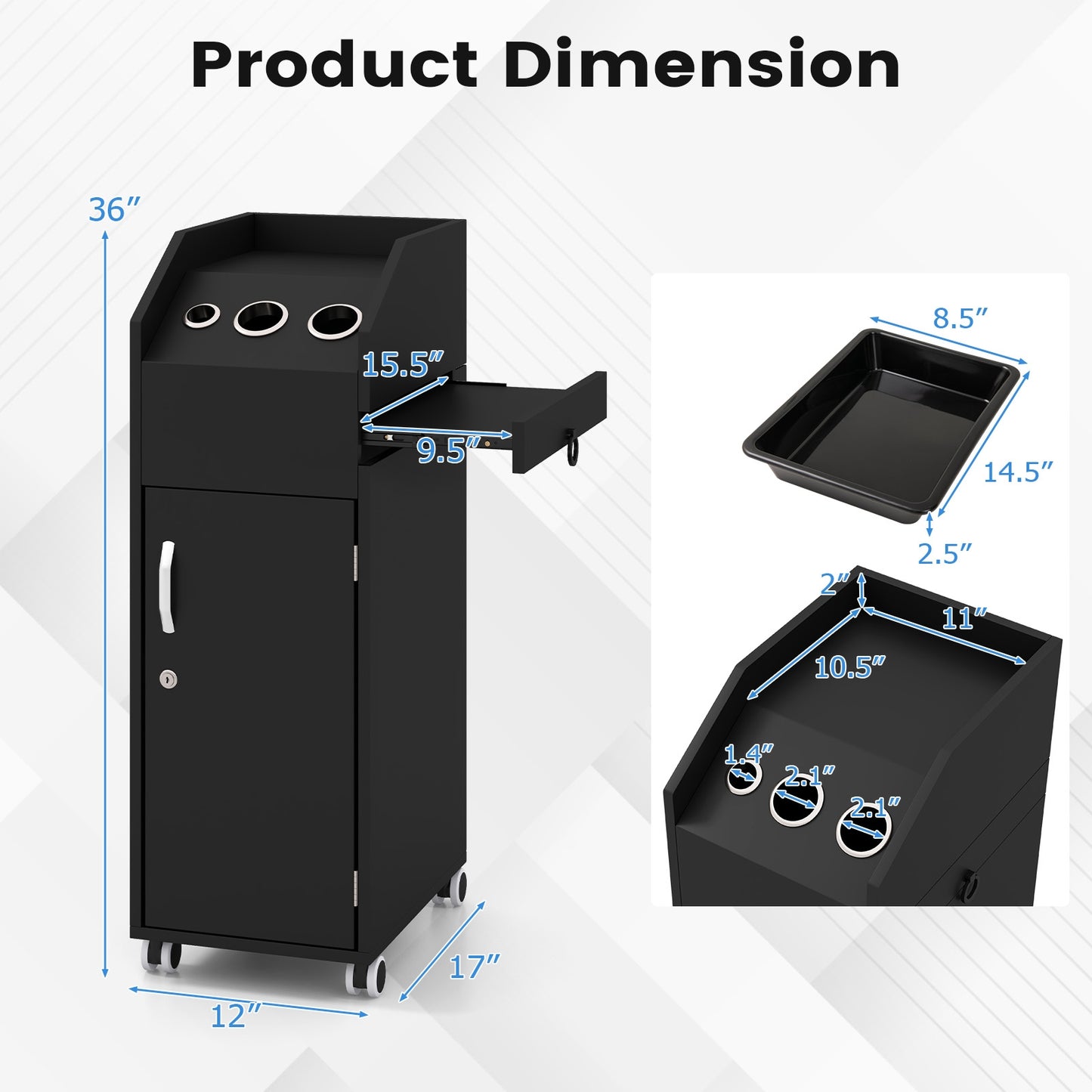 Salon Trolley Cart 360° Rolling Tool Cart Mobile Storage Station with 4 Lockable Wheels, Black Spa & Salon at Gallery Canada
