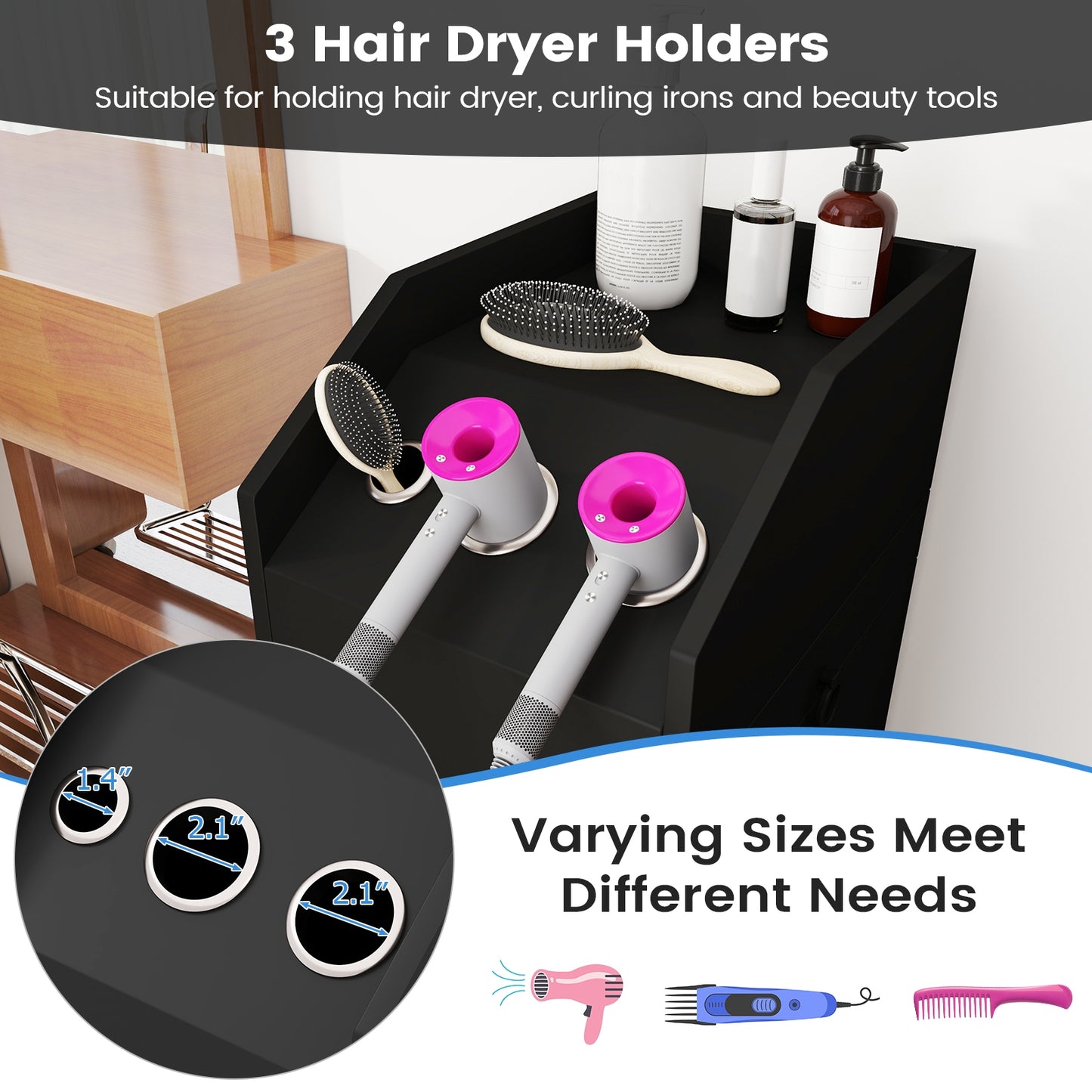 Salon Trolley Cart 360° Rolling Tool Cart Mobile Storage Station with 4 Lockable Wheels, Black Spa & Salon at Gallery Canada