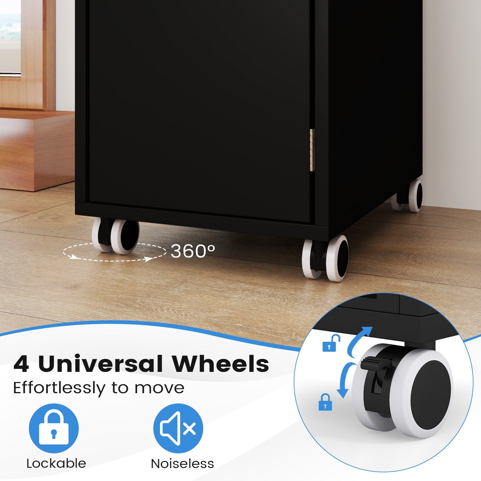 Salon Trolley Cart 360° Rolling Tool Cart Mobile Storage Station with 4 Lockable Wheels, Black Spa & Salon at Gallery Canada