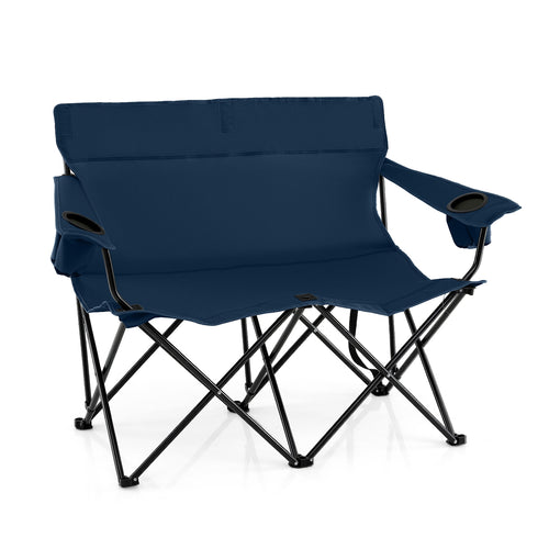 Double Camping Chair 2-Person Outdoor Folding Loveseat with Cup Holders, Blue