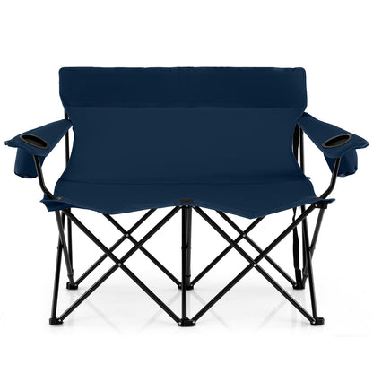 Double Camping Chair 2-Person Outdoor Folding Loveseat with Cup Holders, Blue Camping Furniture at Gallery Canada