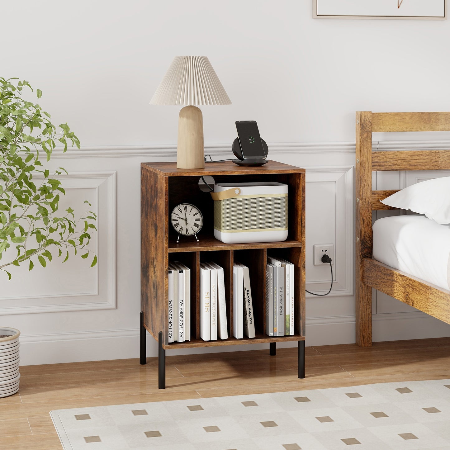 Record Player Stand with Record Storage Shelf and Charging Station, Coffee End & Side Tables at Gallery Canada
