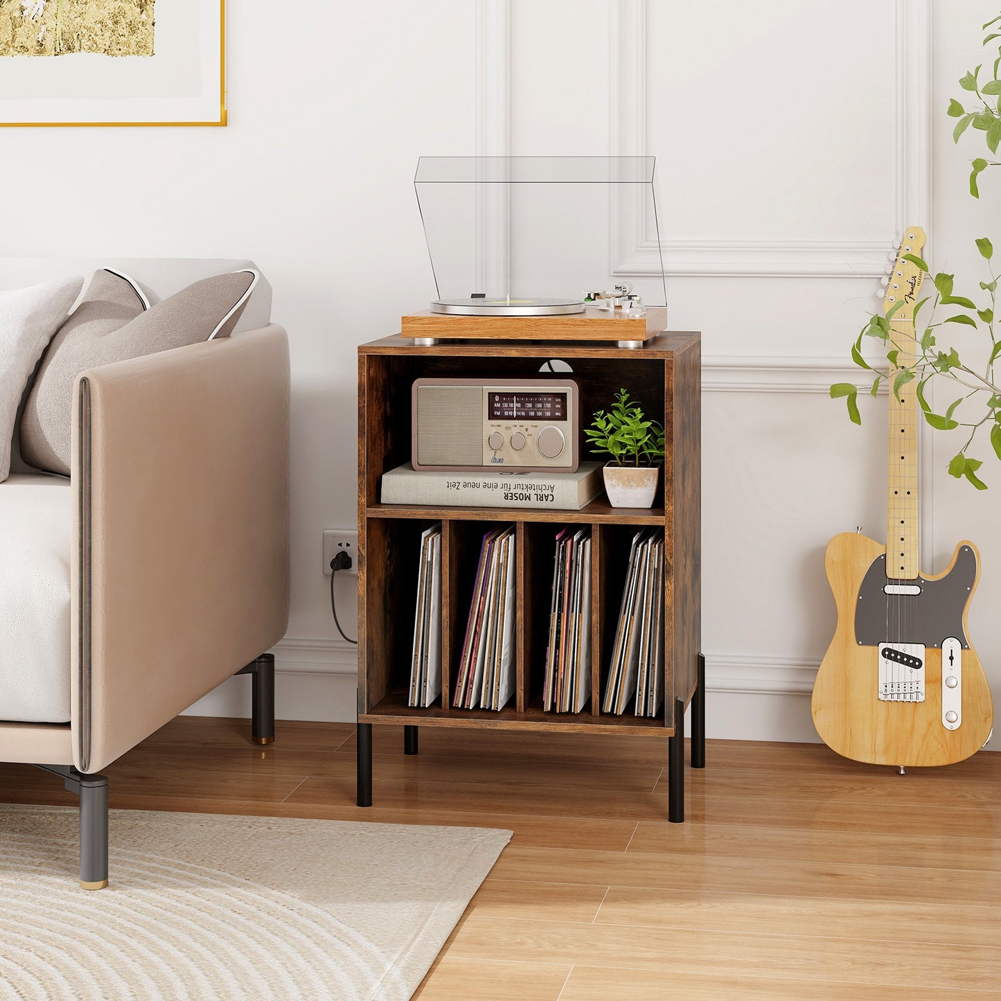 Record Player Stand with Record Storage Shelf and Charging Station, Coffee End & Side Tables at Gallery Canada