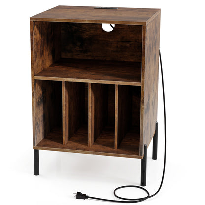 Record Player Stand with Record Storage Shelf and Charging Station, Coffee End & Side Tables Coffee at Gallery Canada