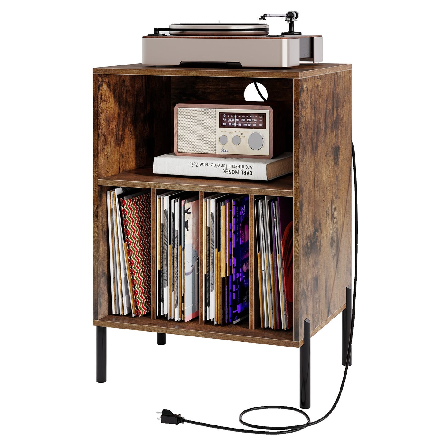 Record Player Stand with Record Storage Shelf and Charging Station, Coffee End & Side Tables at Gallery Canada