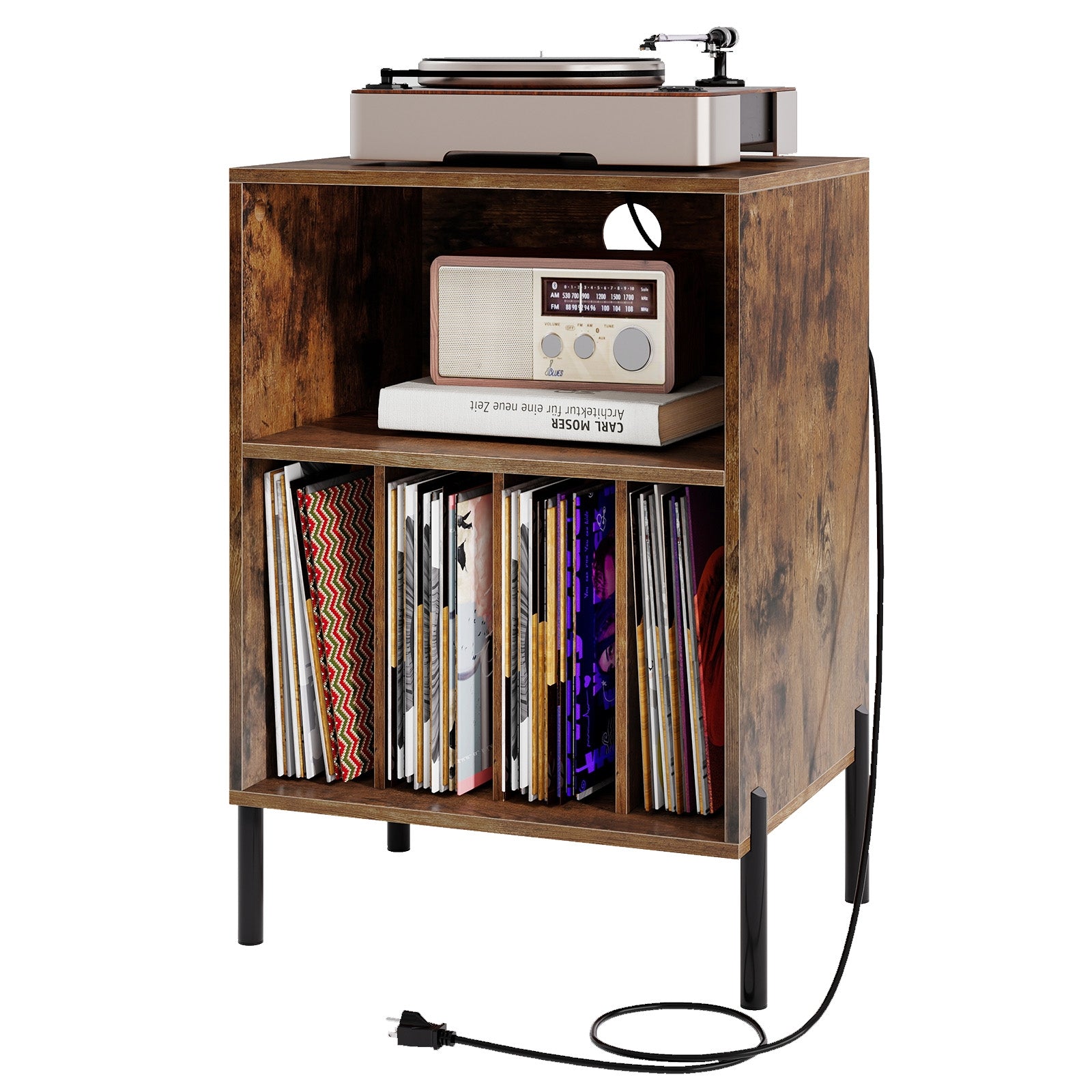 Record Player Stand with Record Storage Shelf and Charging Station, Coffee End & Side Tables at Gallery Canada