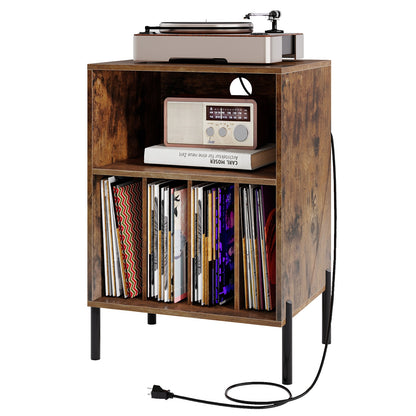 Record Player Stand with Record Storage Shelf and Charging Station, Coffee End & Side Tables at Gallery Canada