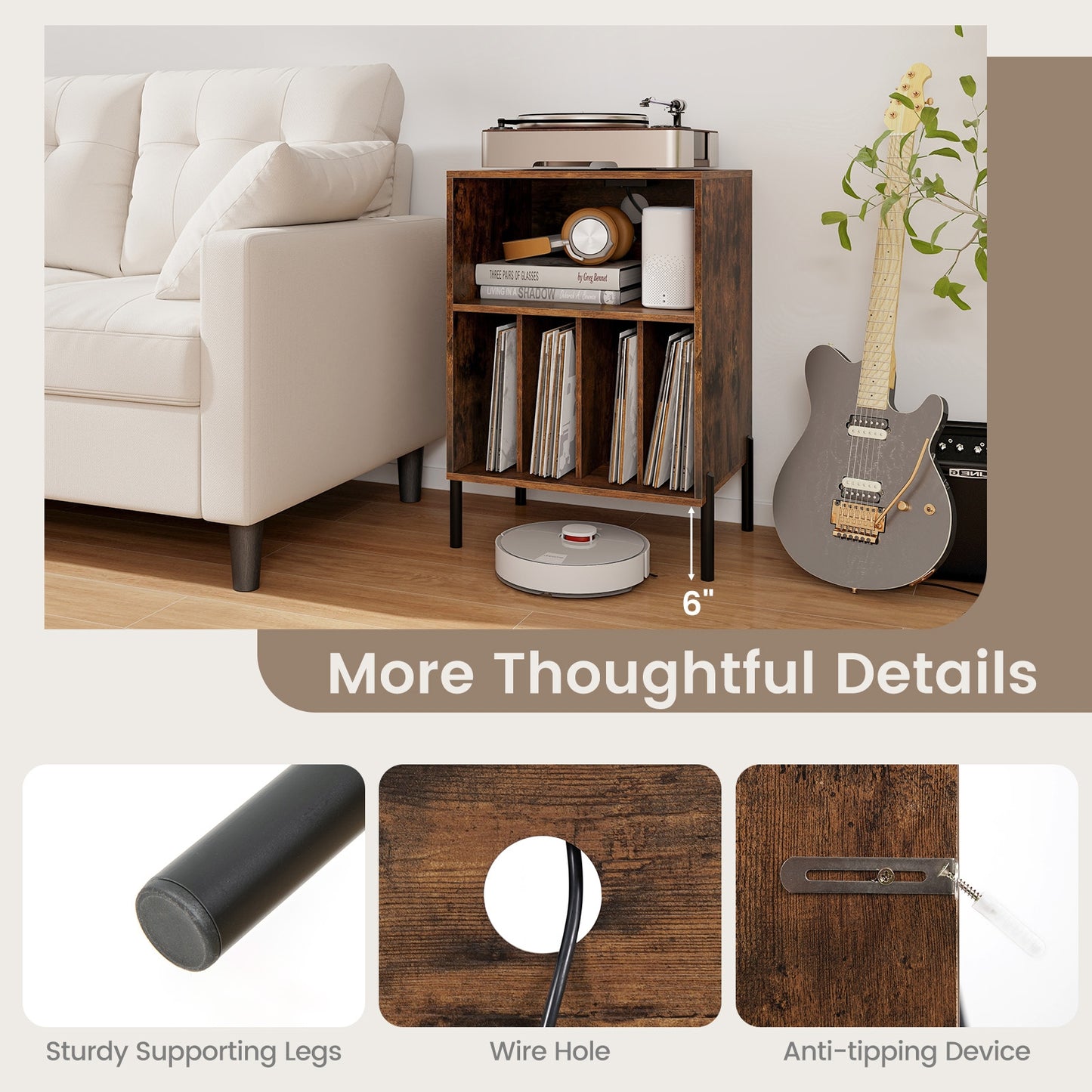 Record Player Stand with Record Storage Shelf and Charging Station, Coffee End & Side Tables at Gallery Canada